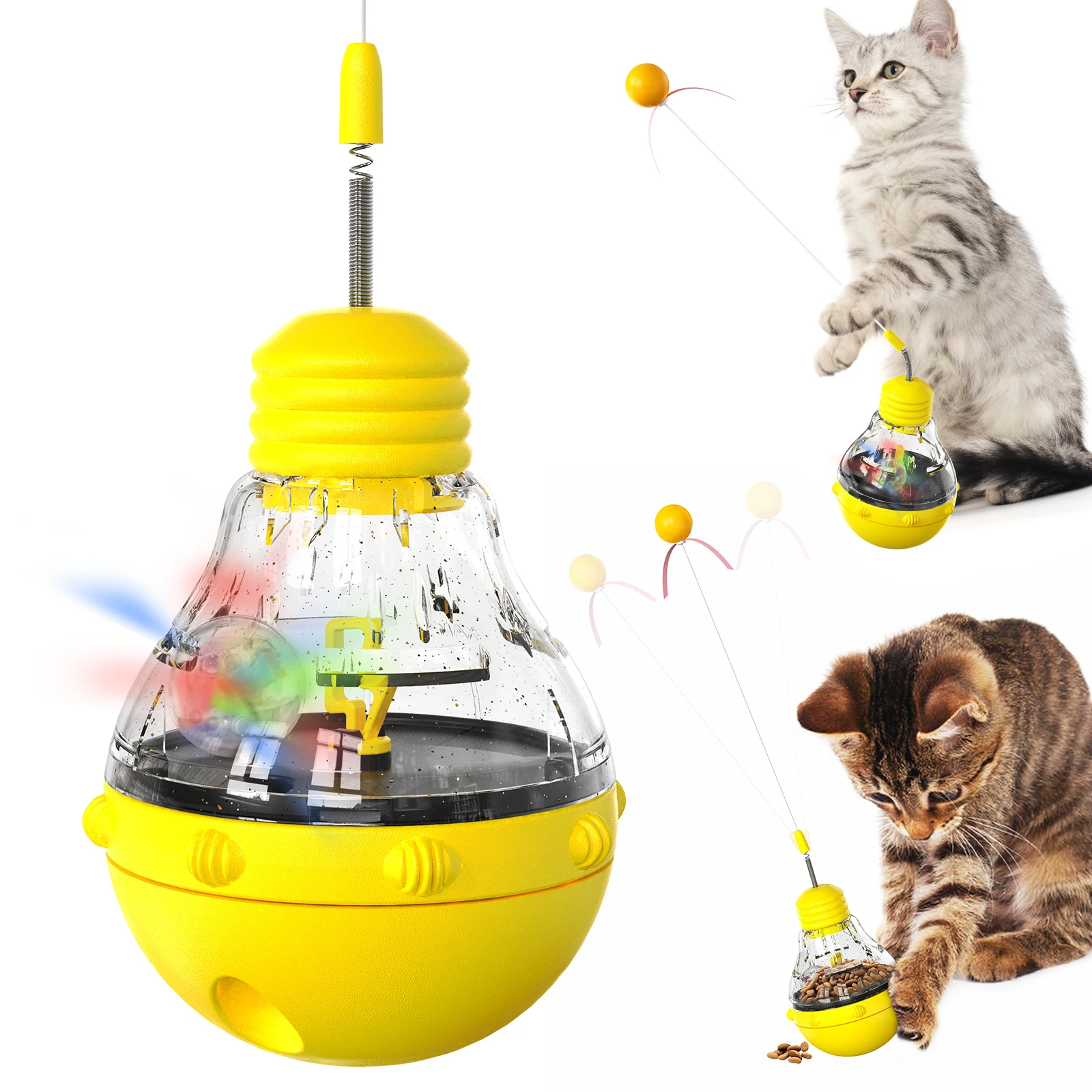 

Cat Treat Dispenser Toys for Indoor Cats Food Toys Interactive Spinning Funny Cat Food Puzzle Toys with Ball Bulb Cat Pet Toys