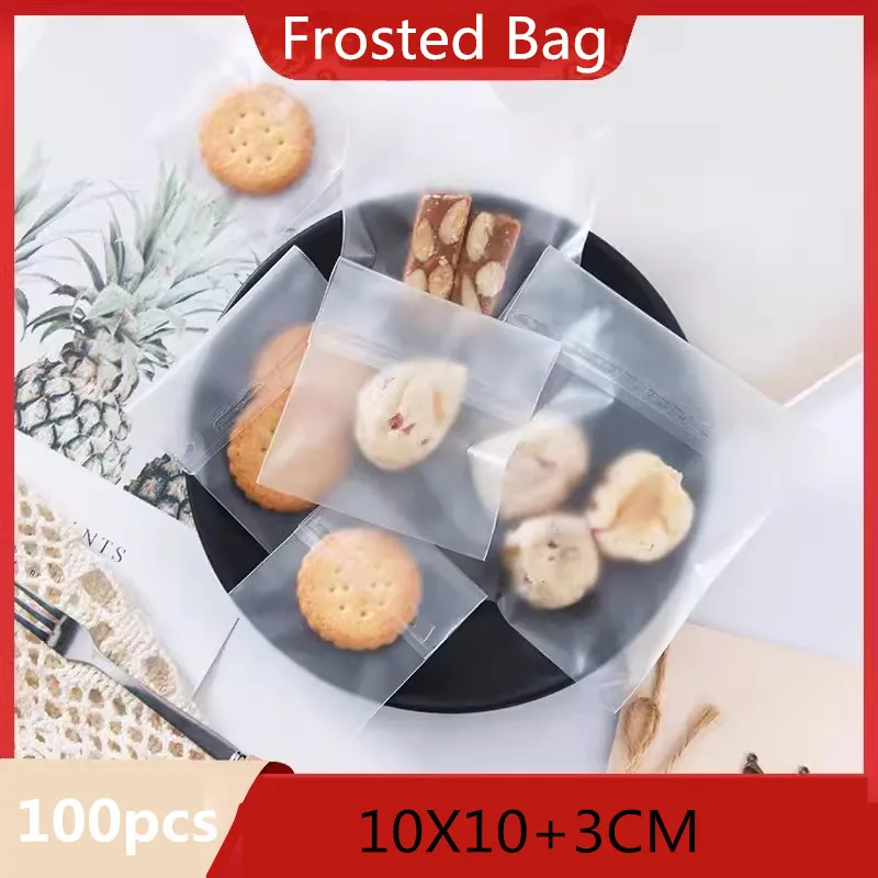 Bolsas autoadhesivas de 10x10 + 3cm para hornear galletas, bolsas translúcidas con cierre hermético para dulces de 100 piezas, pequeñas bolsas de regalo para fiesta de cumpleaños y boda
