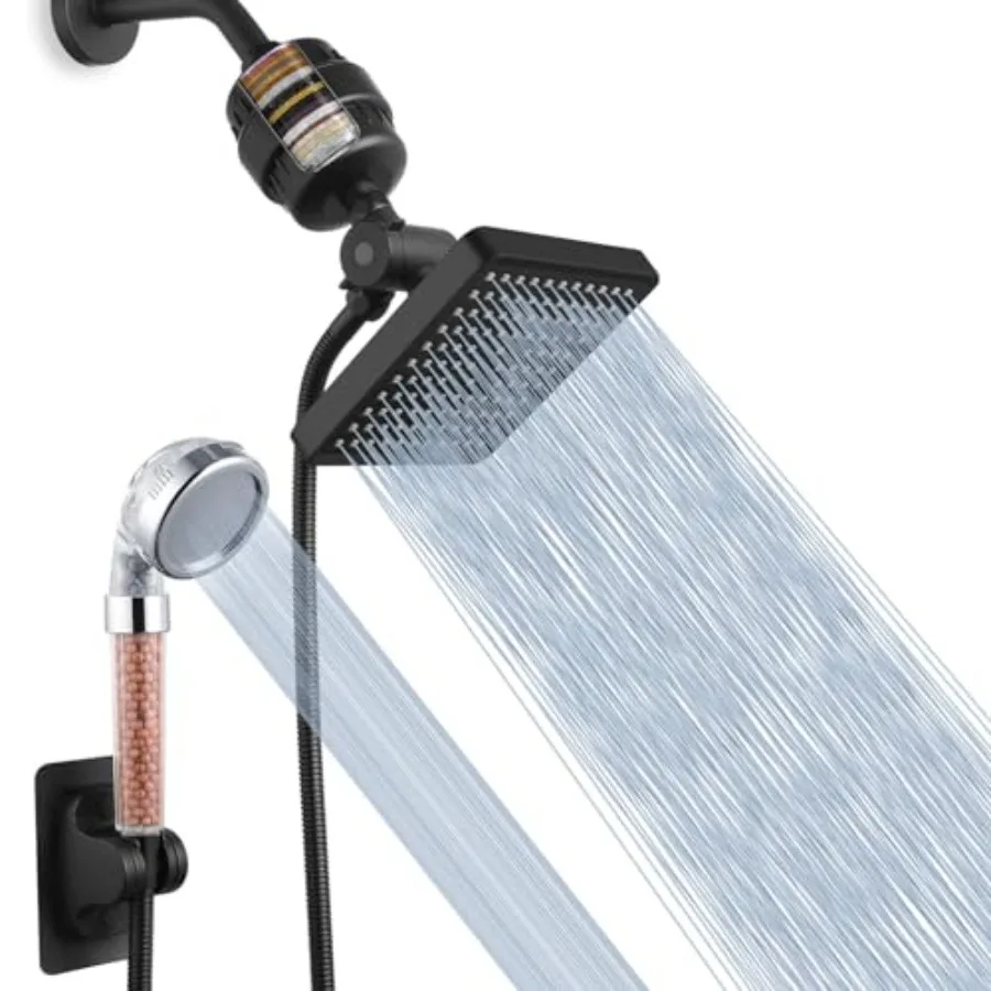 

Filtered Shower Head Set High Pressure Rain Shower with Handheld Showerhead Combo Self-adhesive Holder/59" Hose 20 Stage Filter