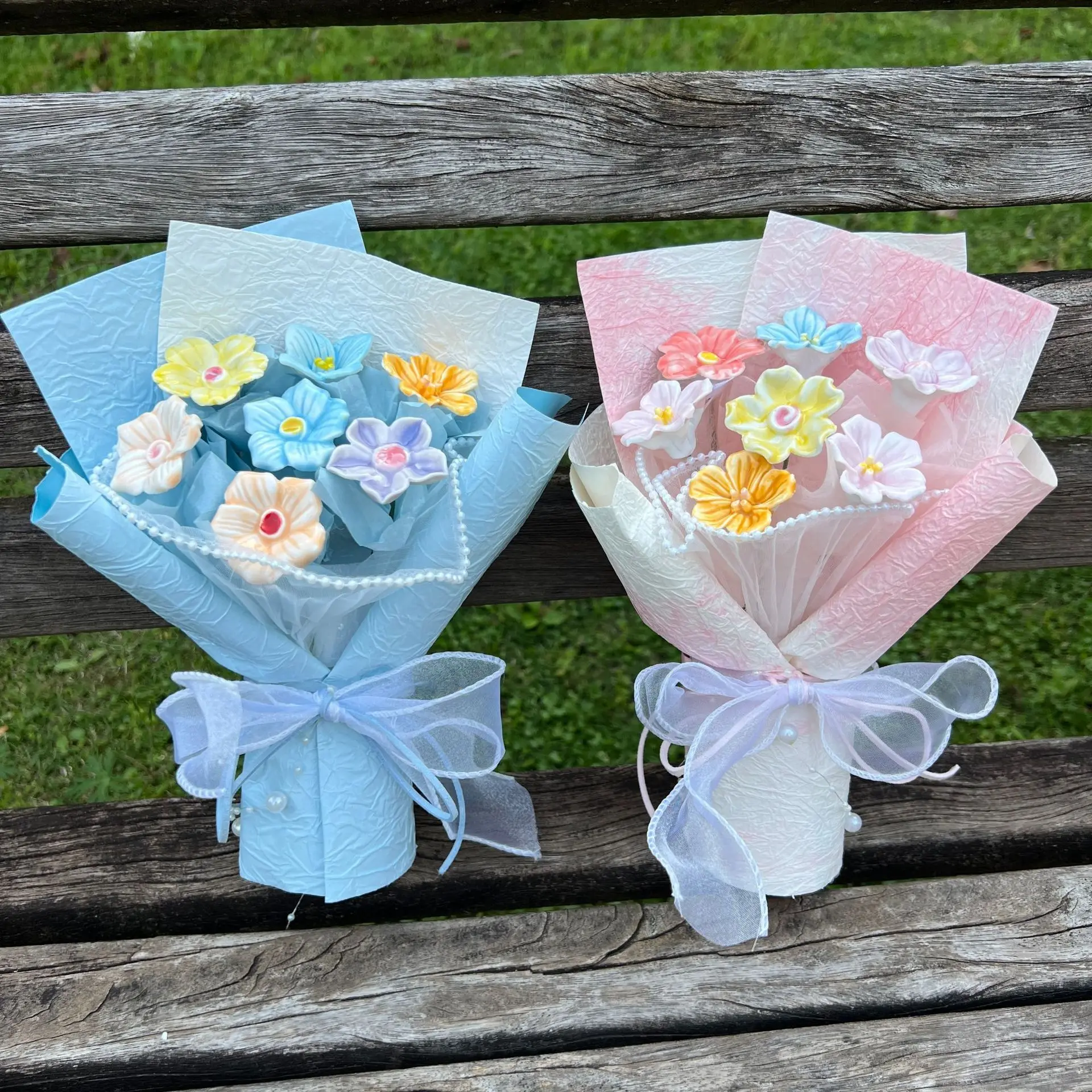Kreativer Keramik-Blumenstrauß Mini Künstliche Blumen Freundschaftsgeschenk Raumdekoration Niedlicher Keramik-Bouquet – Detail 1