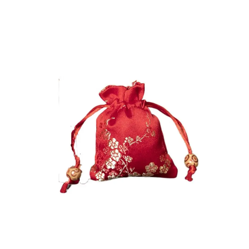 

Antique Satin Storage Bag Embroidered Flower Drawstring Gift Bag Drawstring Tie Jewelry Packaging Bag Ladies