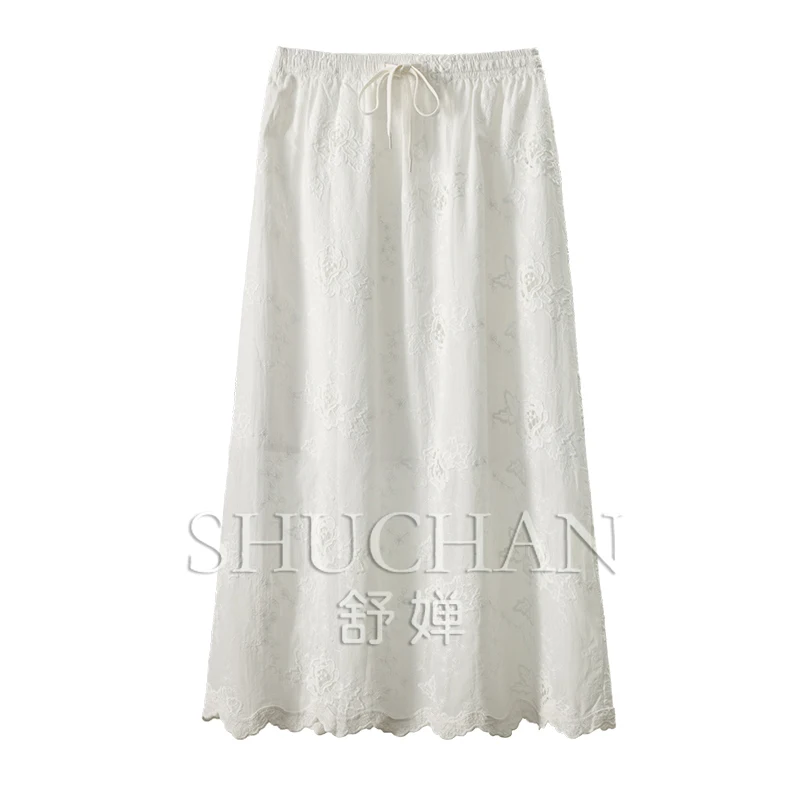 

Industry Hollow Embroidery Pure Cotton Elastic High Waist Skirt Women 92A8 Korean Fashion Clothing