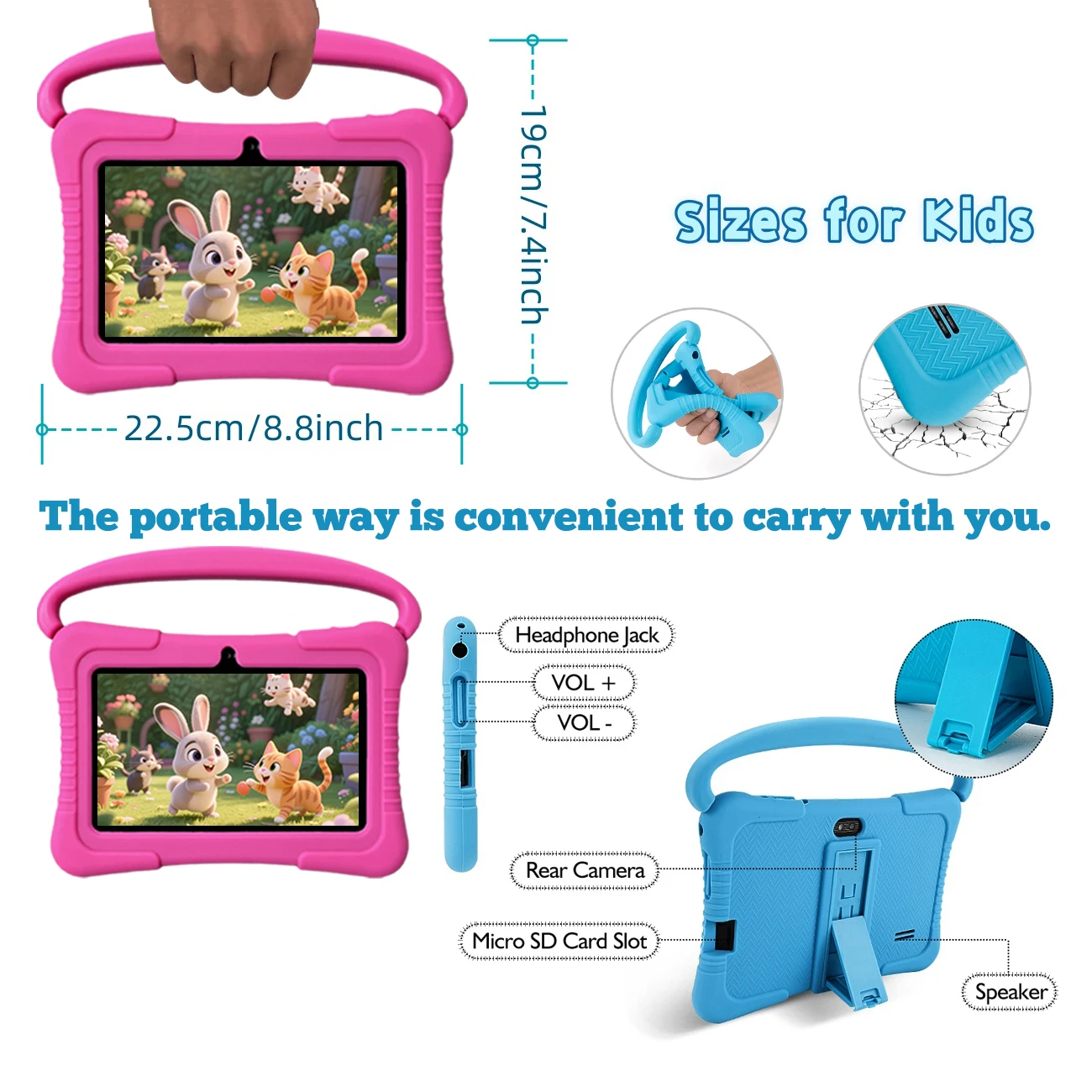 ماكينة تعلم الأطفال مقاس 7 بوصات، شاشة عالية الوضوح، كاميرات مزدوجة، WIFI، 2+32 جيجابايت، تحكم بالأبوية، هدية مفضلة للأطفال