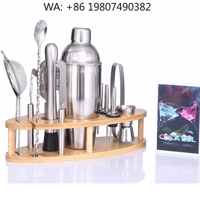 14Pcs Complete Mixology Bartender Kit, Stainless Steel Boston Cocktail Shaker All Tools With Storage Stand Commercial Bar Suppli