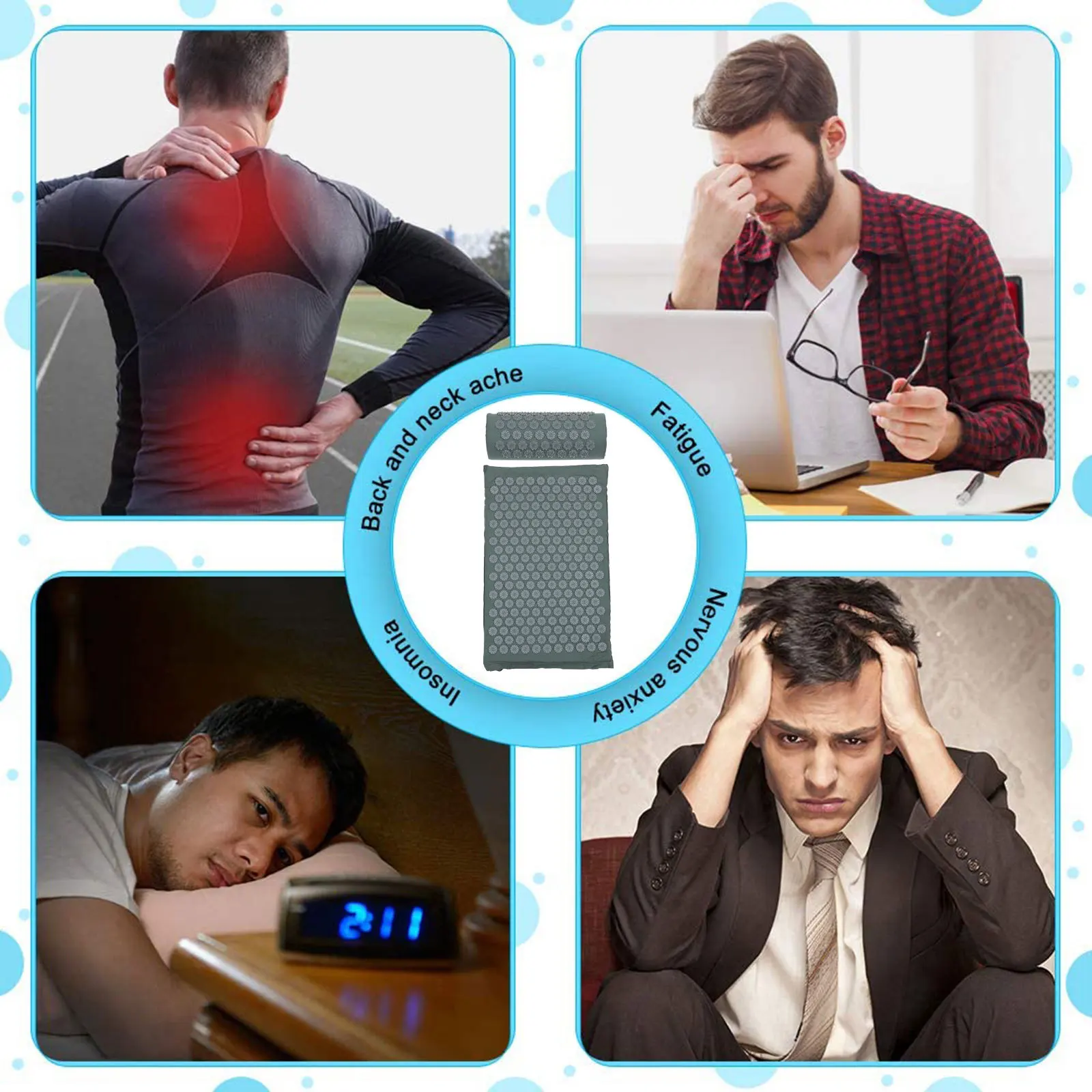 

2Pcs Grey Massage Mat Pillow Set Foldable Breathable Massage Mat for Body Muscle Soreness Relief Acupuncture Accessory