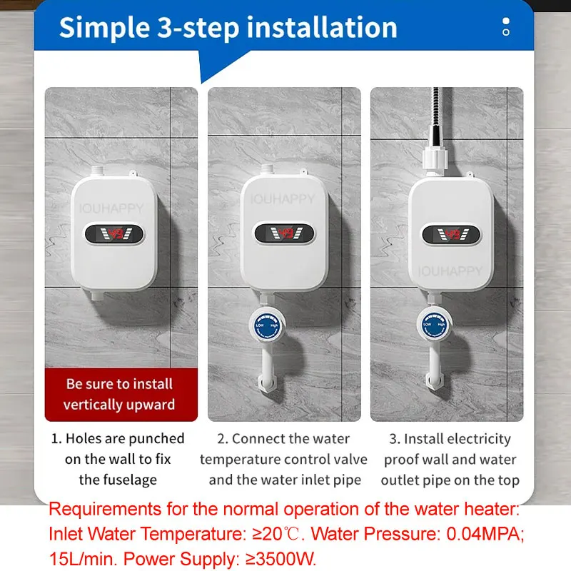 Instant Water Heater Shower 220V Bathroom Faucet EU Plug Hot Water Heater 3500W Digital Display For Country House Cottage Hotel