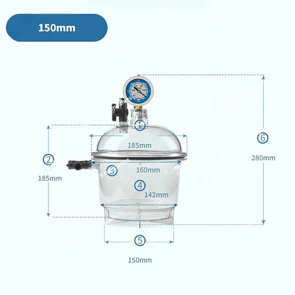 Laboratory Plastic Vacuum Dryer Transparent Vacuum Drying Vessel Polycarbonate Storage Tank Ball Valve Pressure Gauge 150MM