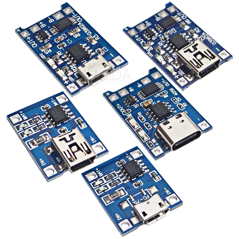 

5Pcs Micro USB/Type-C/Mini 5V1A 18650 TP4056 Lithium Battery Charger Module Charging Board With Protection Dual Functions Li-ion