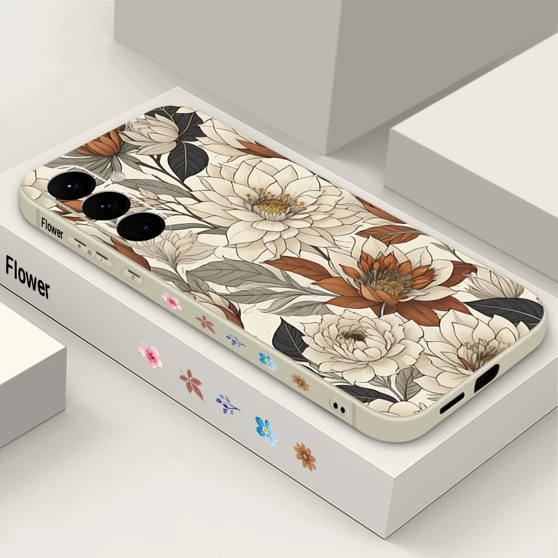Blumenbedruckte Silikon-Handyhülle für Samsung Galaxy A17 A56 A36 A55 A16 A26 A15 A35 A54 A25 A14 A34 A53 Weiche TPU-Hülle mit Trageschlaufe