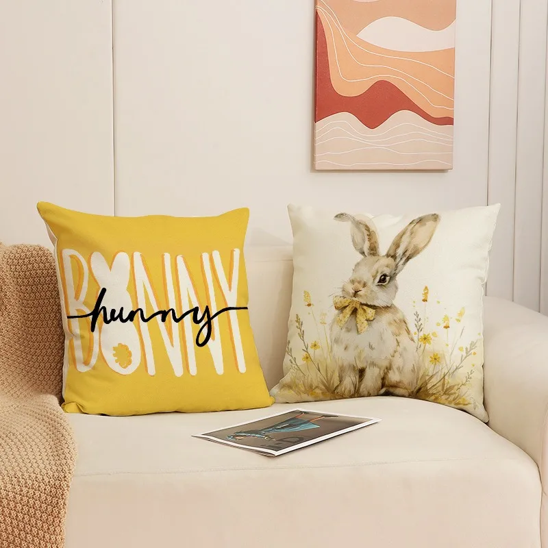 Easter Pillow Covers 45x45cm Set of 4 for Bunny Decor Throw Pillows Spring Bow Rabbit Outdoor Farmhouse Decorative Cushion Cases