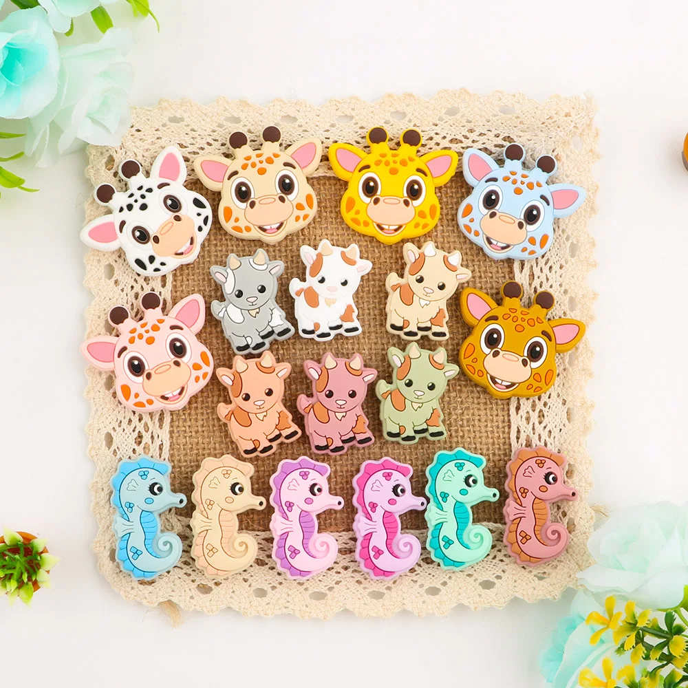1-10Pcs New Goat Giraffe Seahorse Silicone Beads For Jewelry Making Animal Baby Silicone Teether DIY Pacifier Chain Accessories