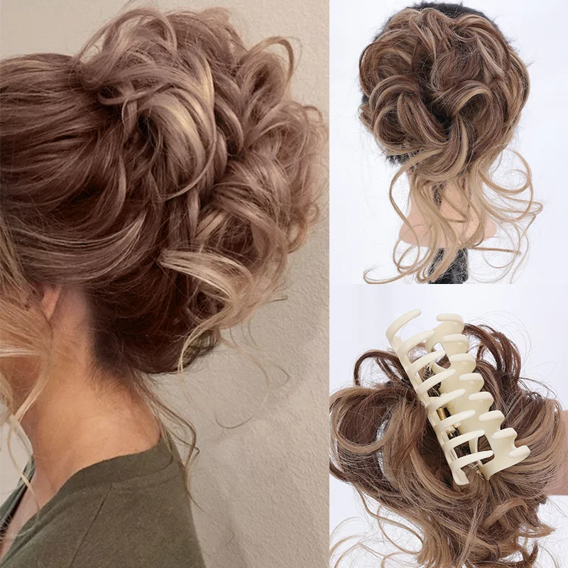 

XNaira Messy Wavy Curly Bun Grab Clip Wig Lazy Style Claw Clip Natural Fluffy Hair Wig Ponytail Extension For Daily Use