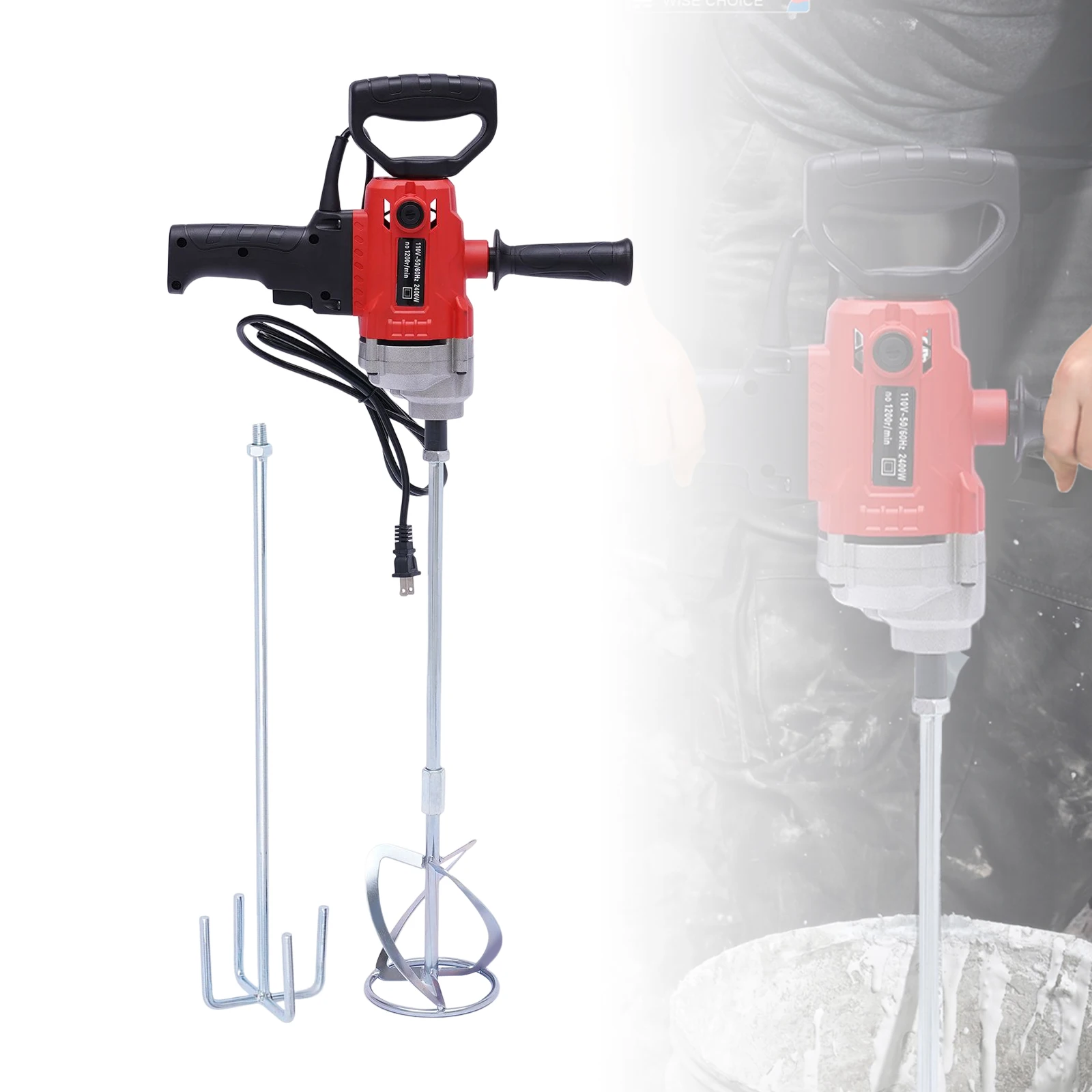 Drill Mixer Set with Spade Handle Electric Corded Mixing Drill Machine 2.4KW Concrete Mud Mixer