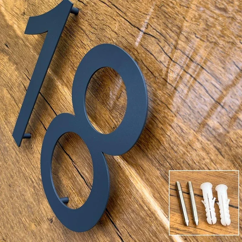 

200 мм/8 дюймов плавающий номер дома из нержавеющей стали, черный номер, внешний адресный знак, номер двери на открытом воздухе # 0-9