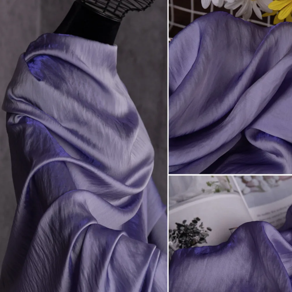 

Purple Acetate Silk Lustrous Silk Satin Crystal Silk Satin Fabric Wedding Fairy Tulle Dress Glossy Shiny Dress Material