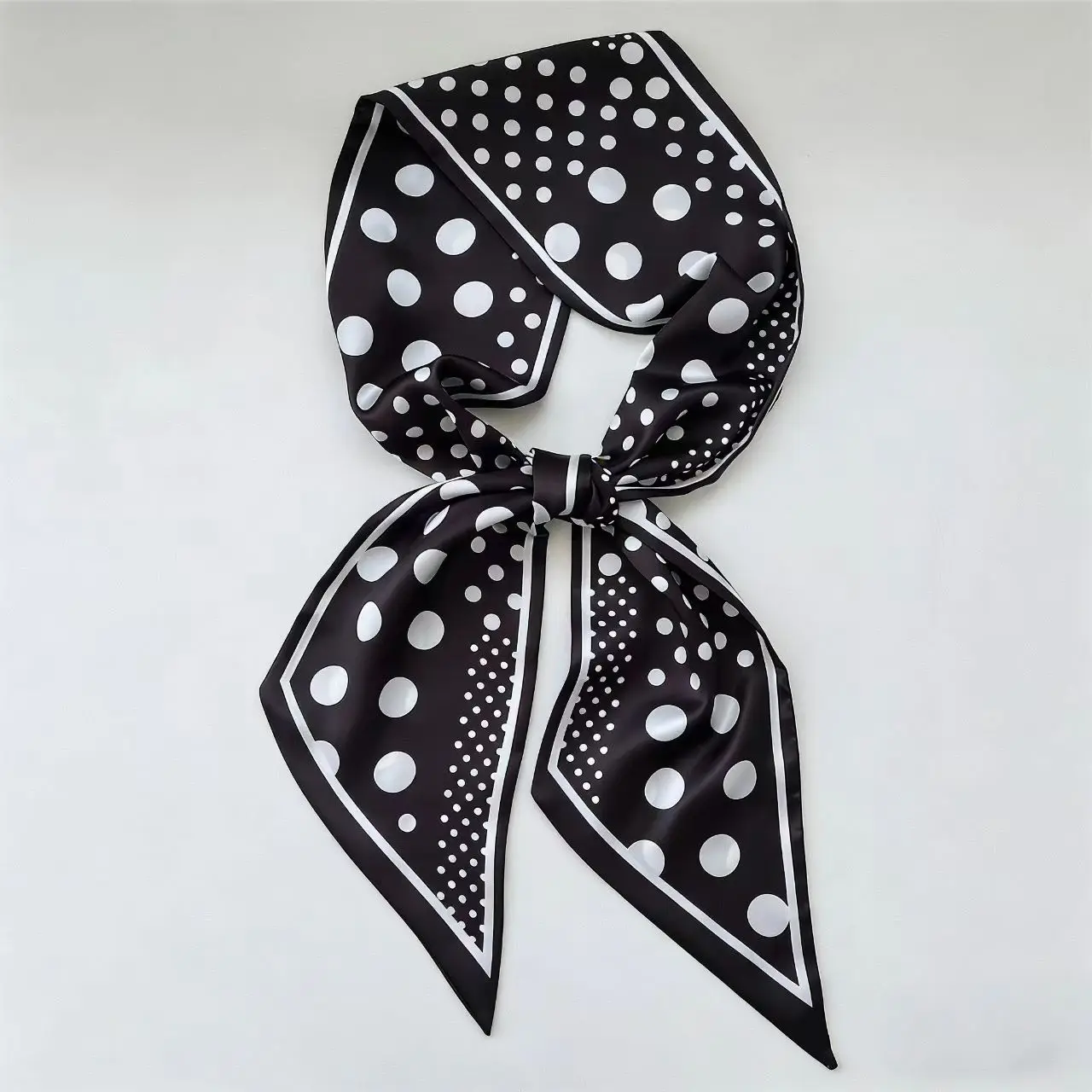 Pañuelo de seda con diseño de ondas y puntos, estilo fresco, largo y de moda para mujer, diadema, cinta de seda para bolso, toalla de muñeca, foulard, pañuelo para el cuello