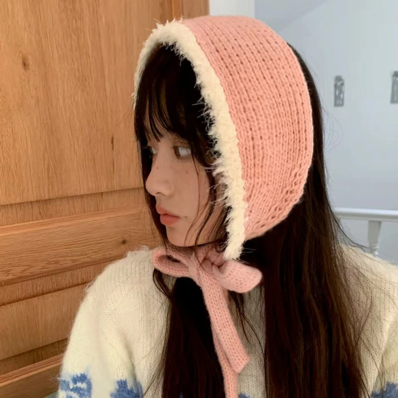 Penutup Telinga Rajutan Hangat Gaya Korea Musim Gugur/Dingin Wanita Tebal Lucu Penutup Telinga Bulu Halus Syal Aksesori Perjalanan Luar Ruangan