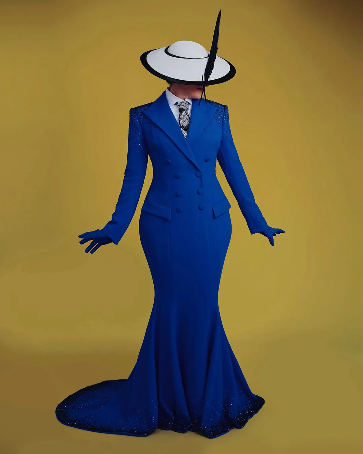 Veste longue Vintage à boutonnage Doulde, 1 pièce, manteau à revers, longueur au sol, personnalisé, robes de puissance de célébrités perlées