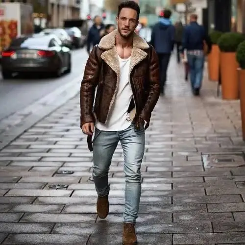 

Men Autumn Winter Coat Faux Leather Long Sleeve Solid Color Turndown Collar Zippers Casual Warm Comfortable Regular Standard Fit