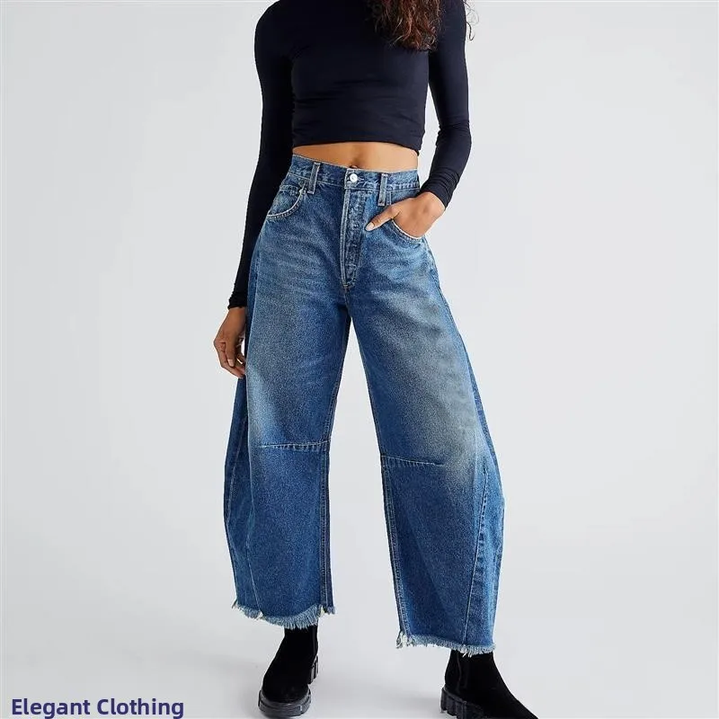 Casual cropped broek met wijde pijpen, jeans met rechte pijpen voor dames, lentefee, negen punten lengte, geen merk geregistreerd handelsmerk