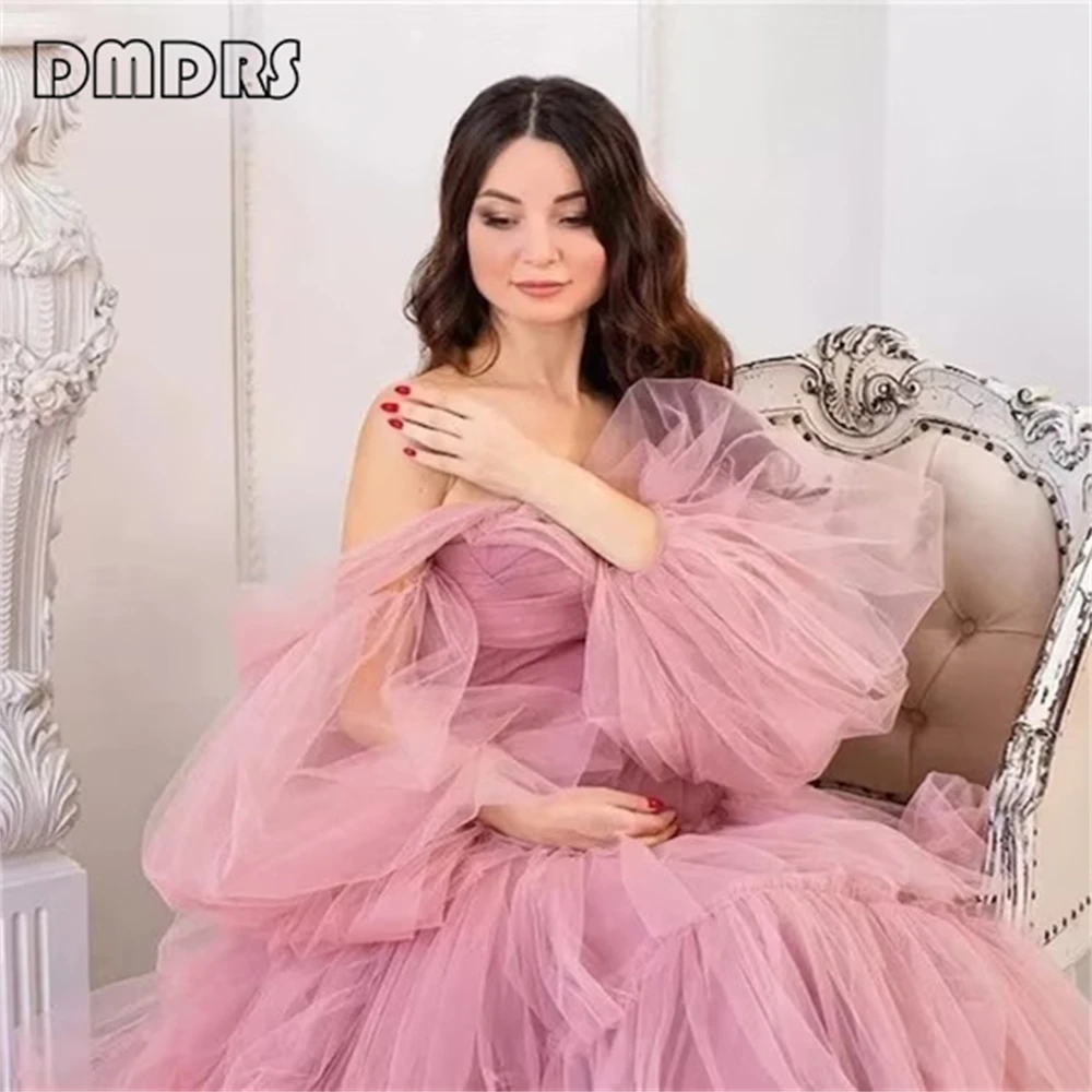 Off-the-Shoulder Tulle Gown | Multilayered Long Women Prom Dress Asymmetry Maternity Gown Celebrity Style Dresses Modelling Gown