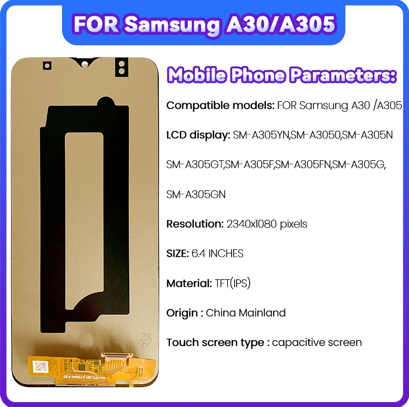 6.4 inch LCD for Samsung Galaxy A30/ A305  SM-A305N SM-A305GT  Touchscreen Digitiser for Samsung Galaxy SM-A305F with Frame LCD