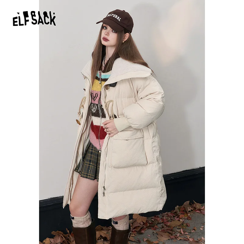 ELFSACK Kwaii Down Coats Women 2023 Winter New Korean Fashion Mid-length Outwears