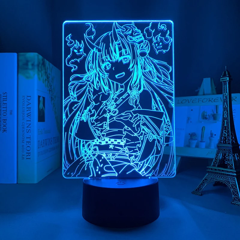 Hololive Nakiri Ayame Anime Figure Night Light Manga Acrylic Rechargeable Stands Led Lamp Bedroom Bedside Table Decoration Gift