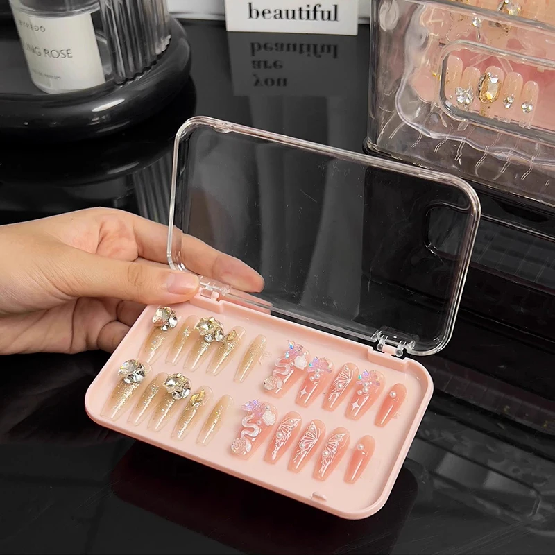 Plastic Clear Jewelry Box Press-on Nail Storage Case Rectangle Storage Box For False Nails Display And Salon Essentials With Lid