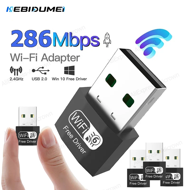    KEBIDUMEI Mini-USB-Netzwerkkarte 286 Mbit/s Wireless WiFi 6 Adapter USB2.0 2,4 G WLAN LAN Dongle 1–5 Stück Empfänger für PC Desktop
