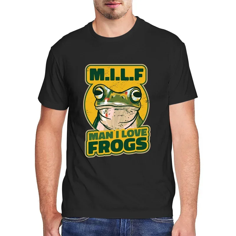 

Kawaii Frog Graphic Топы с коротким рукавом M.I.L.F Man I Love Frogs ретро топы мужская одежда унисекс повседневные топы с коротким рукавом рубашки.