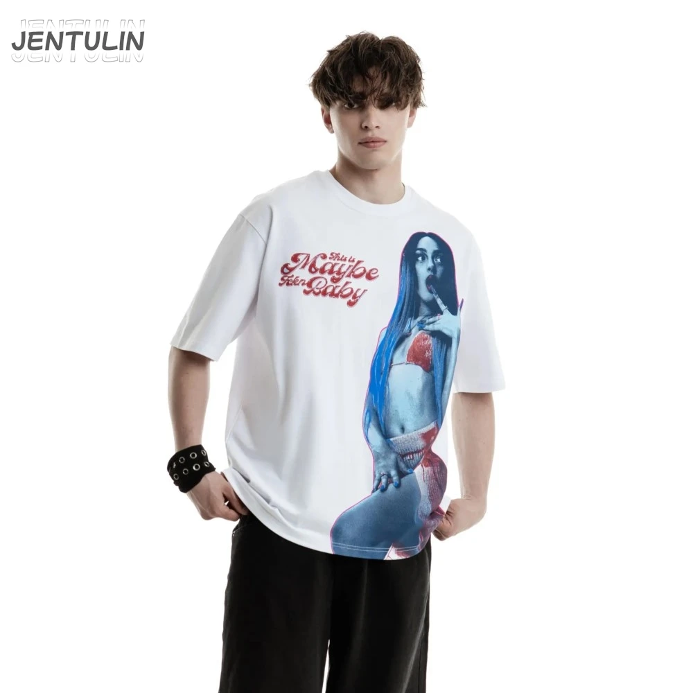 Harajuku ملابس للرجال كبيرة الحجم ربما fckn الطفل الجرافيك التي شيرت الهيب هوب Kpop الكورية بلايز القوطي Y2k القطن تيز الشارع الشهير للجنسين