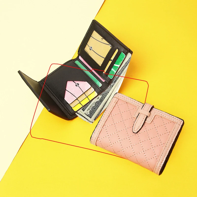 

KAVISSO Cheap Short Purse New Simple Card Bag Student Plaid Purse 8 Color Multi Card Slot Wallet Female Trend All-match