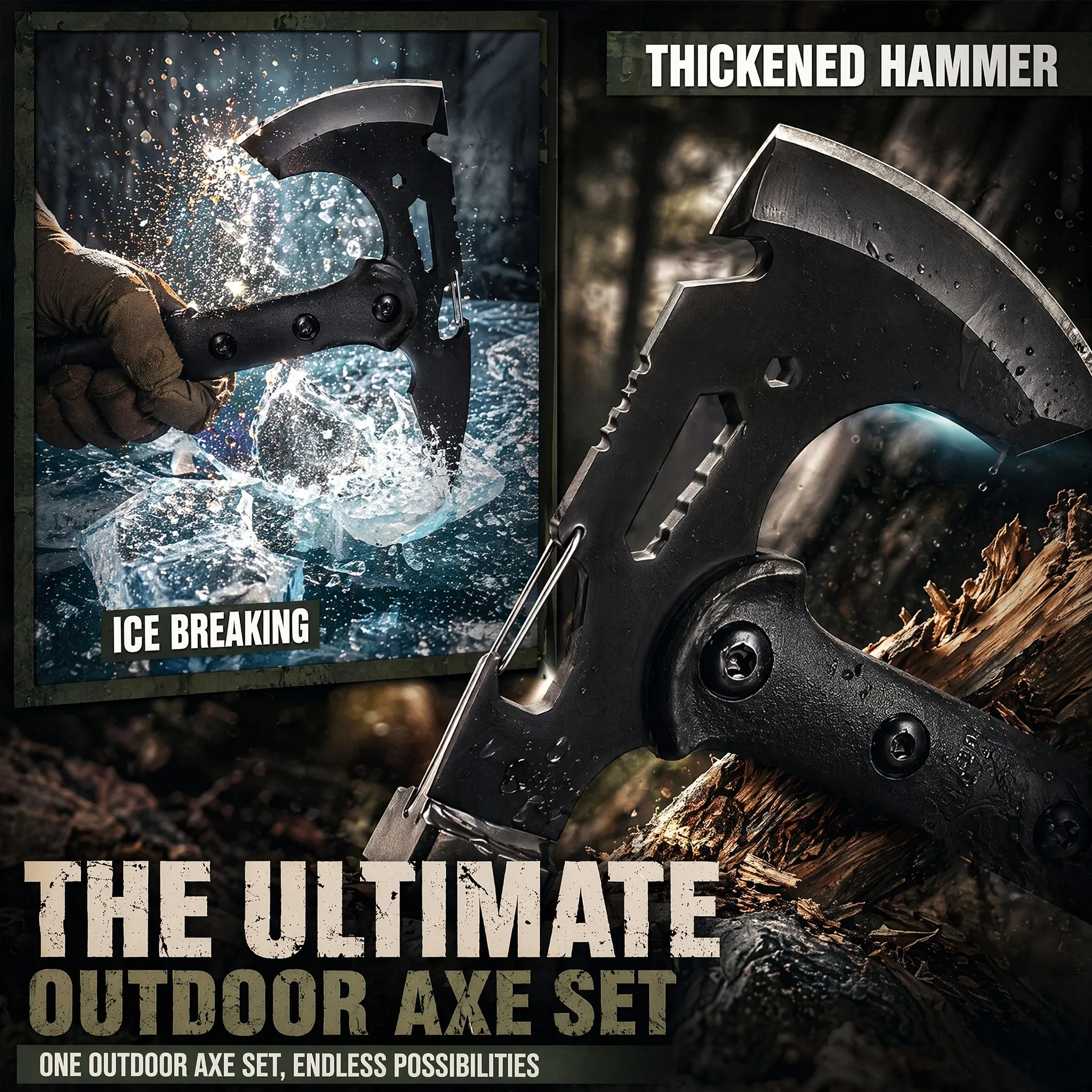 Outdoor Axe 2-Piece Kit - Multifunctional Tactical Hatchets with Sheaths, Outdoor Axe, Hack Axe, Camping Multipurpose Axe，All-in-One Survival Tools for Camping, Bushcraft, and Outdoor Work - view 4
