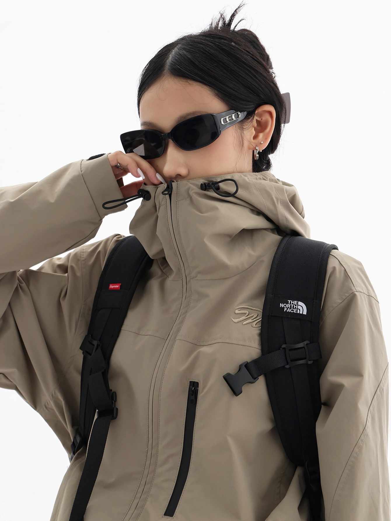 ReddaChic Long Sleeve Hooded Women Outdoor Jacket Lightweight Oversize Trench Coat Snowboarding Windbreaker Sport Outwear Unisex