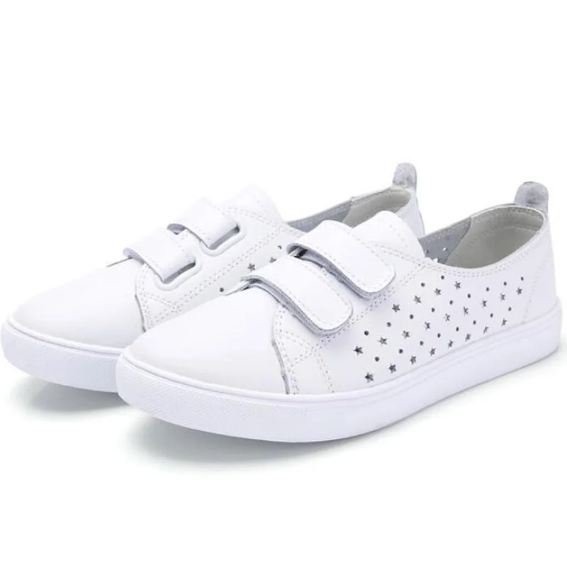 Spring New White Shoes Leather PU Casual for Women\'s Breathable Running Shoes Students Sneakers Tennis Female Hook & Loop Autumn