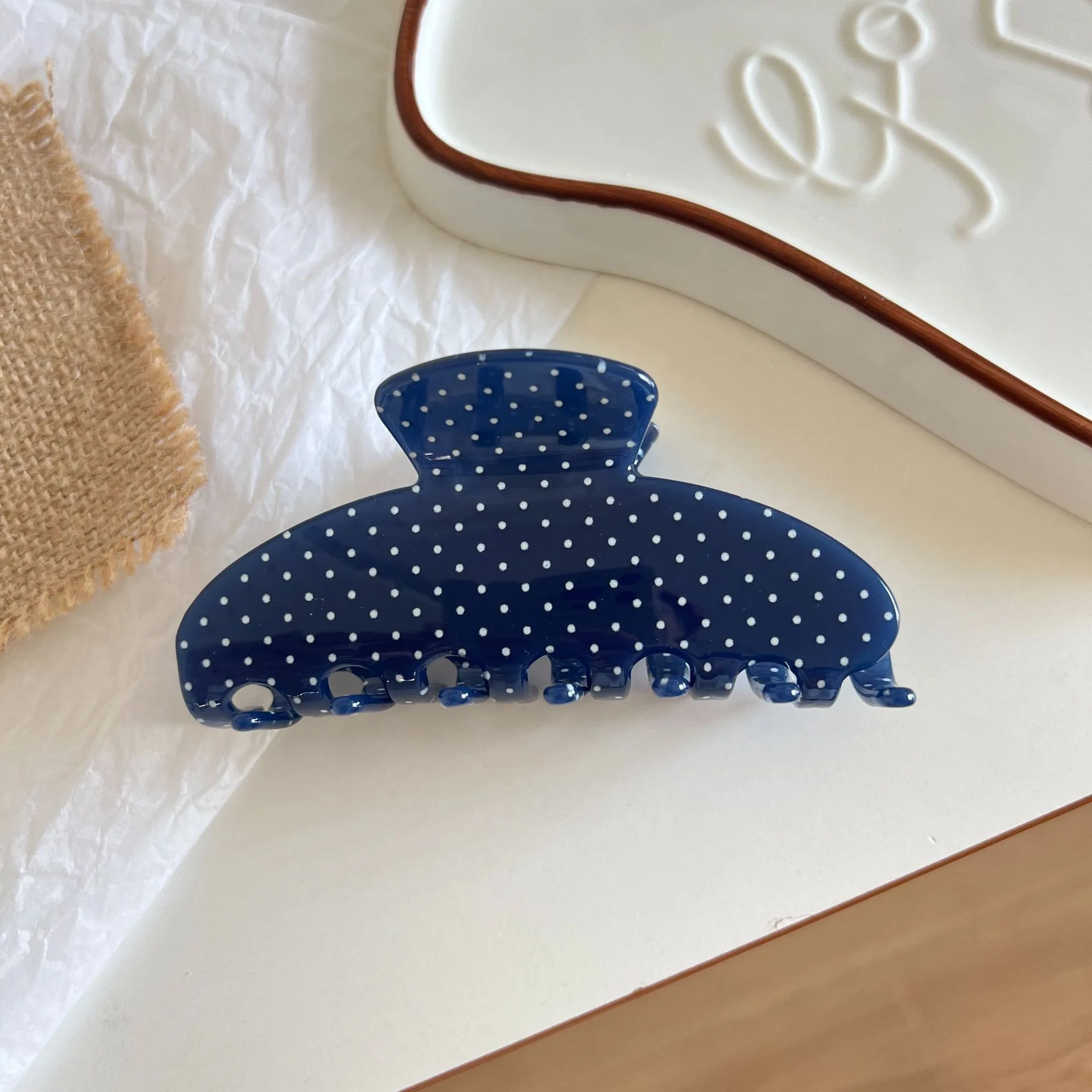 1pc francese vintage ins stile pois rosso blu nero acetato grande clip di squalo, clip per capelli updo, accessorio per capelli forcina per la testa posteriore