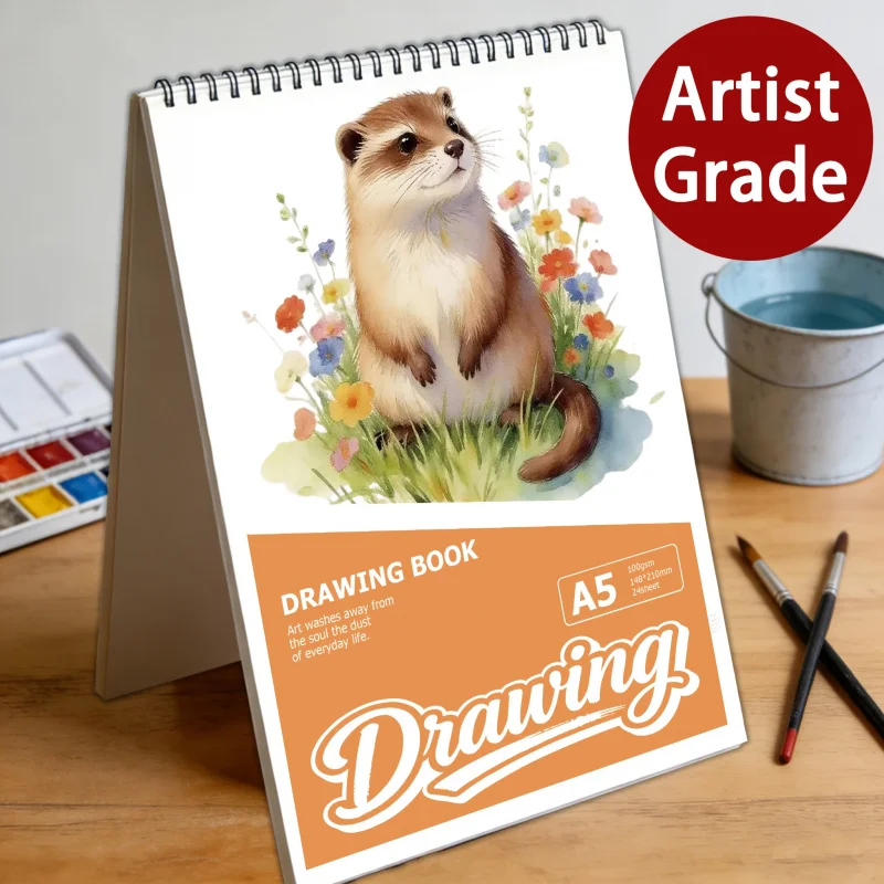 

Блокнот для рисования формата А5 на спирали, подходящий для начинающих | 100 г, легкий вес | Идеально подходит для карандашного эскиза и практики.