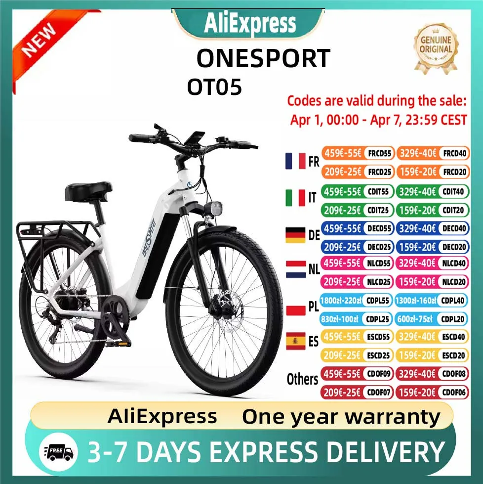 ONESPORT OT05 City vélo électrique 27.5 pouces pneus 250W moteur 7 vitesses e-bike 36V 18.2AH vélo électrique adulte