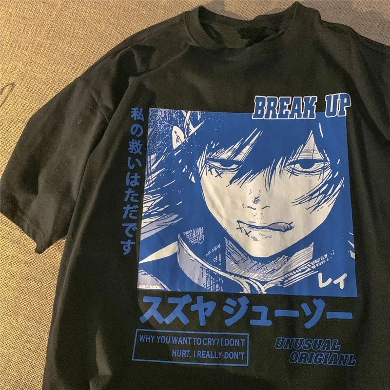 Harajuku الشارع الشهير تي شيرت المرأة الغول طباعة أنيمي الشرير فضفاض تي شيرت الكرتون طباعة القوطي عادية المتضخم قمم تي شيرت