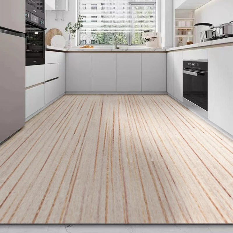 Wood Grain Pattern Kitchen Carpet Waterproof Oil-proof PVC Rug Light Luxury Anti-slip Anti-scratch Floor Mats Cutable Floor Mats