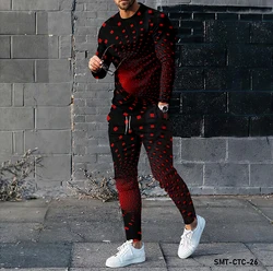 3D printing men's long sleeved T-shirt and pants set, fashionable clothing and sportswear two-piece set