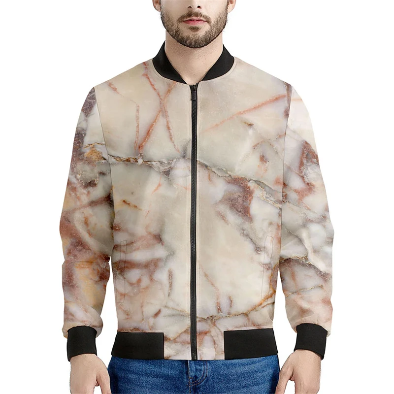 Simple 3D Marble Cracks Printed Jackets Fashion Spring Autumn Long Sleeve Bomber Jacket Casual Oversized Sports Breathable Coats