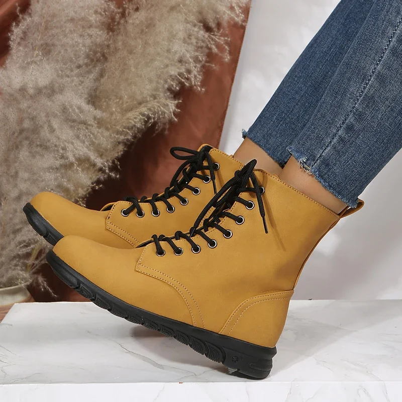 2024  Low Heels Ankle Boots Women Plus Size Side Zipper Short Booties Woman New Autumn Winter Lace Up Shoes Female 43