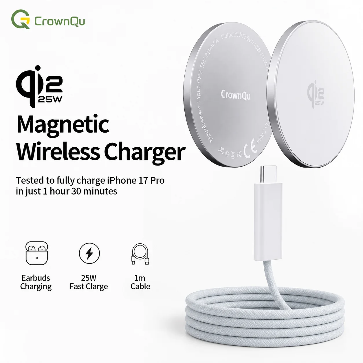 Qi2.2 Kabellose Ladegeräte 25W Magnetisches Induktions-Schnellladen für Macsafe iPhone 17 16 15 ProMax 5W Airpods-Serie Xiaomi Samsung