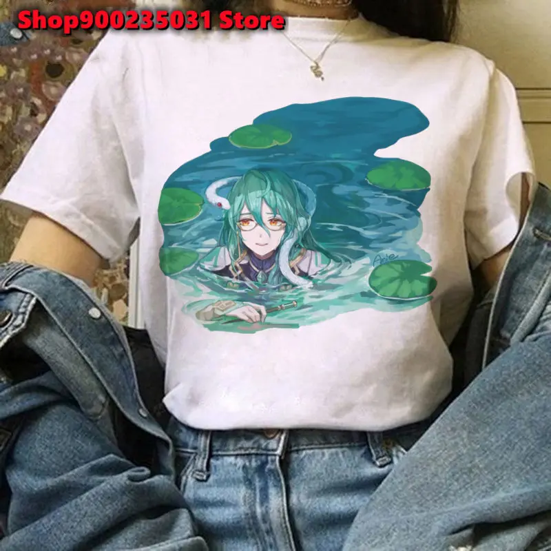 Genshin Impact Baizhu Cosplay Tshirt donna Y2K t-shirt grafica divertente Top femminile manica corta Hip Hop Tee Streetwear vestiti