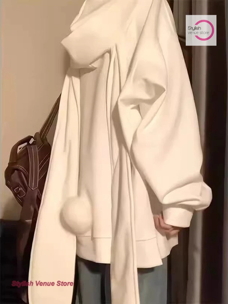 

French cute sweet hooded sweater women's spring and autumn thin coat fashion temperament relaxed lazy casual cardigan top.