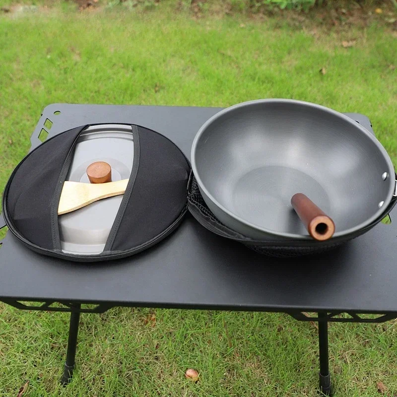 

Portable Outdoor Frying Pan With Handle Storage Bag For Camping Hiking Picnic Cookware Wok Lightweight Non-stick Frying Pan