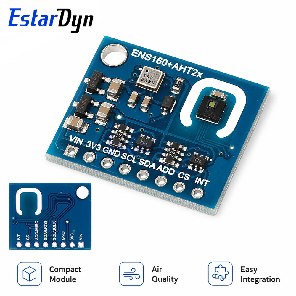 Estardyn ENS160 AHT21 Digital CO2 eCO2 TVOC Air Quality Temperature Humidity Sensor Module I2C for Air Monitor DIY
