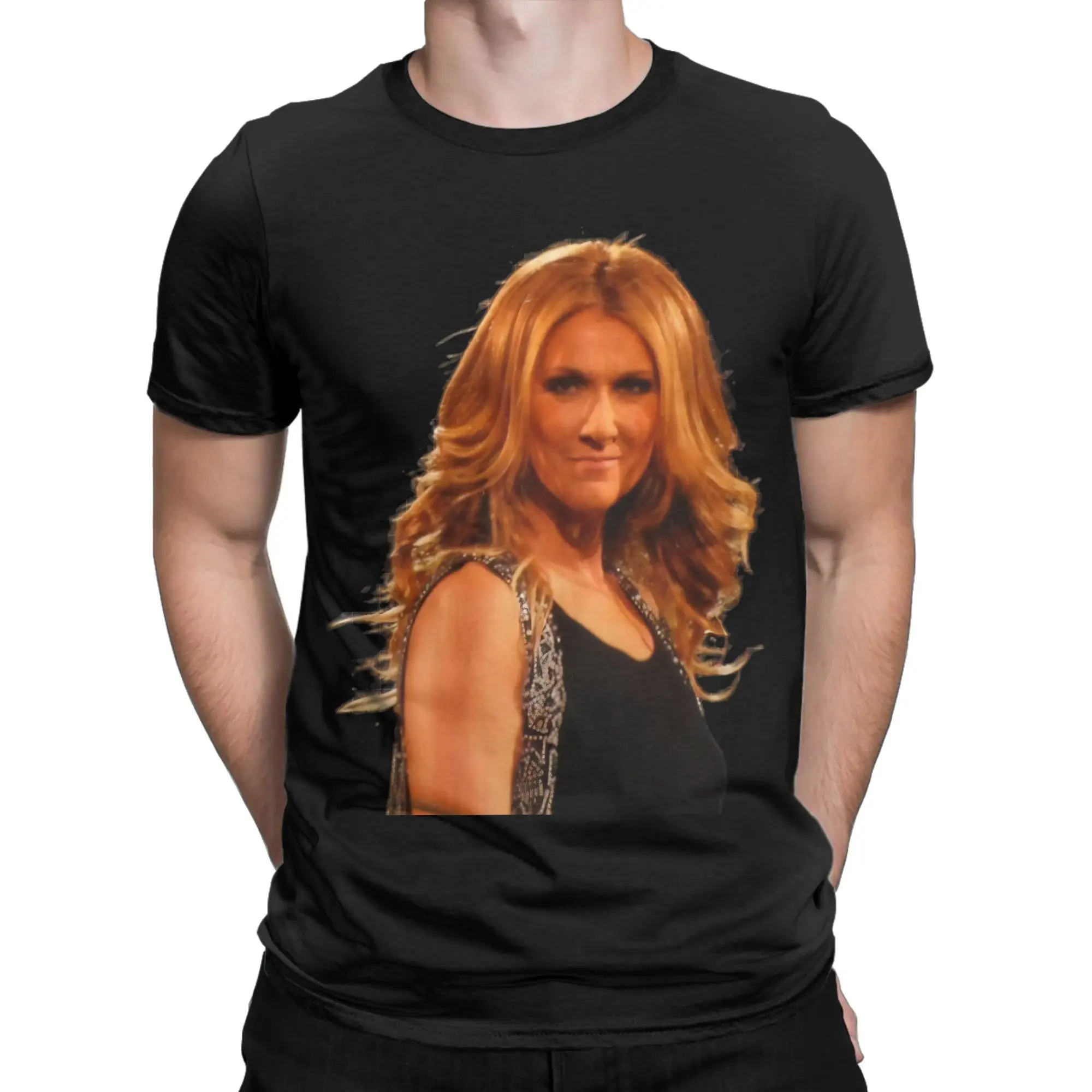 Celines Dion Face Portrait T-Shirt Men Singer  Funny Cotton Tee Shirt O Neck Short Sleeve T Shirts Birthday Present Clothes